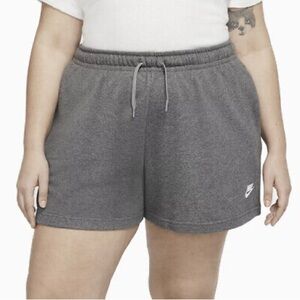 Nike Women’s Plus Size Club Fleece Mid Rise Shorts in Dark Heather Gray